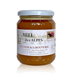 Alpenhonig Rucher de la Bouverie, Vorderseite mit Etikett