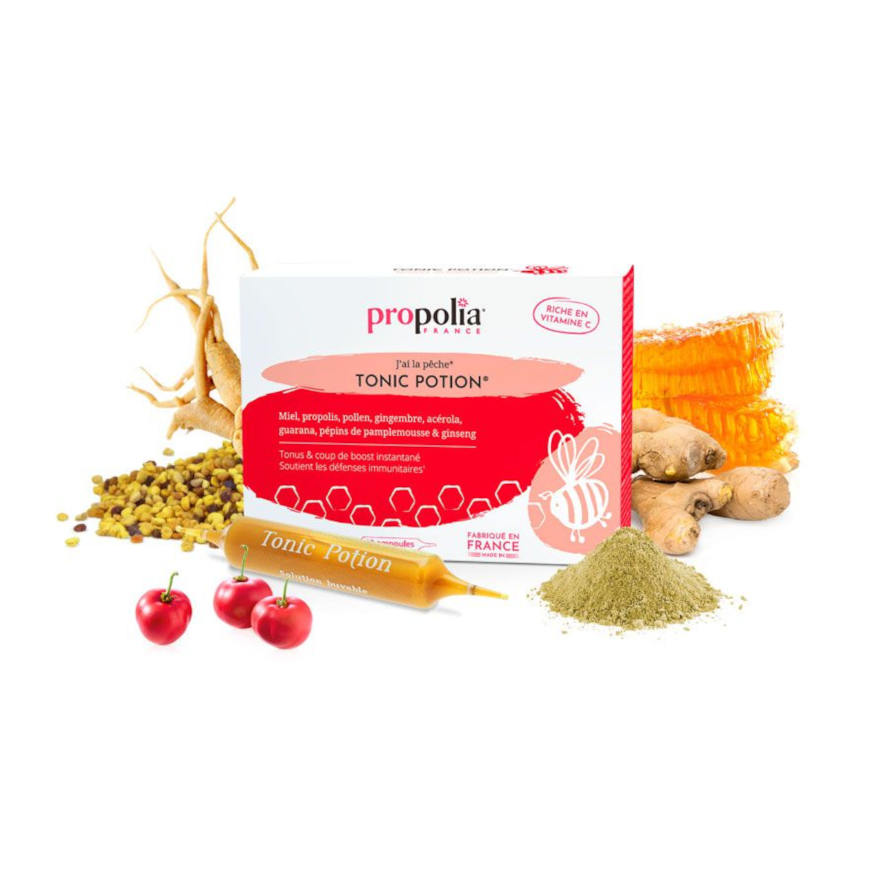 Ampullen mit Abbildung der Zutaten